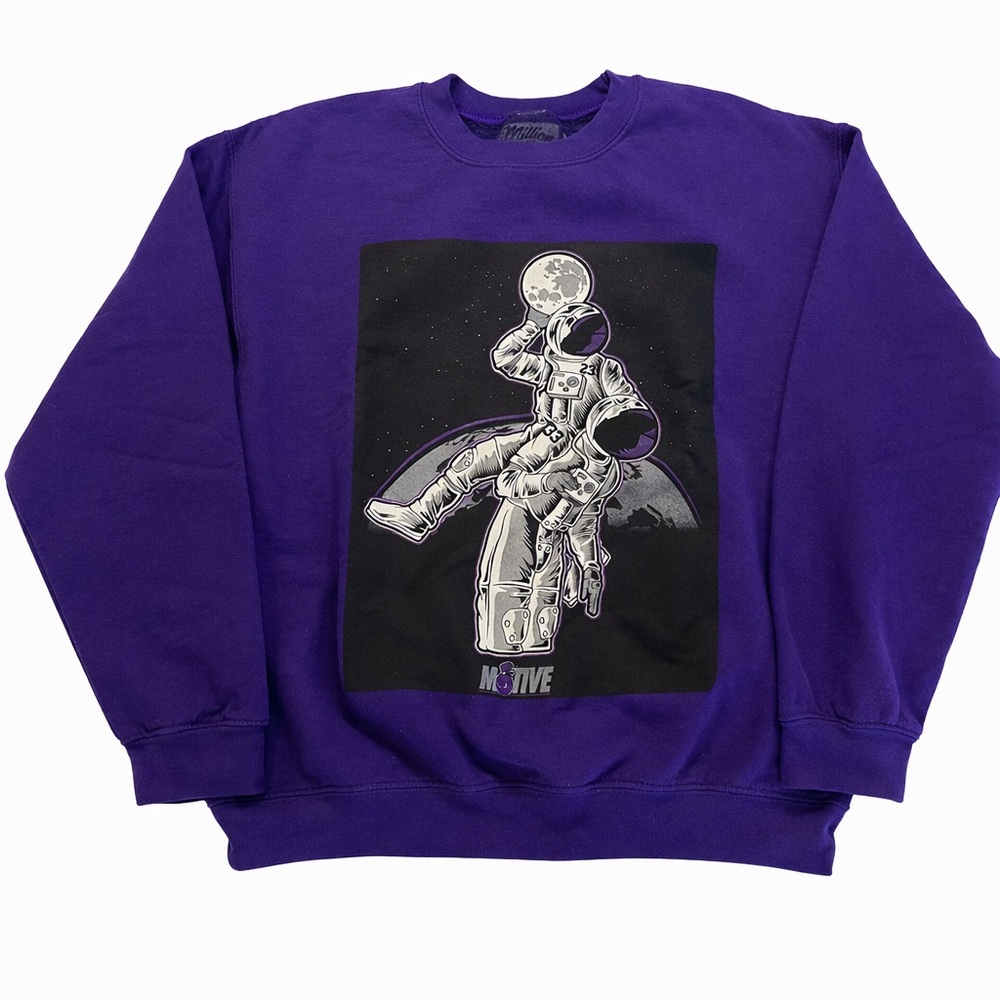 Million Dolla Motive Purple Astronaut Basketball Graphic Crewneck
